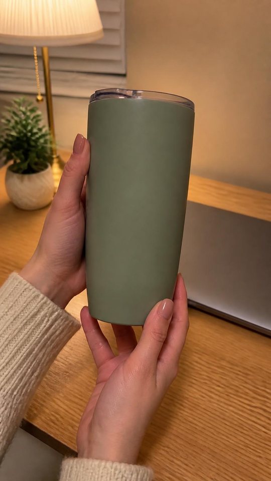 タンブラーを手に持って紹介する動画の画面（手元だけ・イメージ）